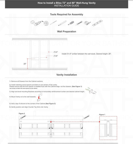 Bliss 72" Wall Mount / Wall Hung Modern Double Sink Bathroom Vanity With 4 Drawers Acrylic Countertop-Bathroom & More | High Quality from Coozify