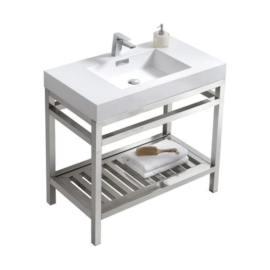 Cisco 36" Stainless Steel Console Bathroom Vanity With White Acrylic Sink-Bathroom & More | High Quality from Coozify