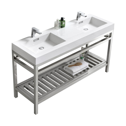 Cisco 60" Double Sink Stainless Steel Console Bathroom Vanity With White Acrylic Sink-Bathroom & More | High Quality from Coozify