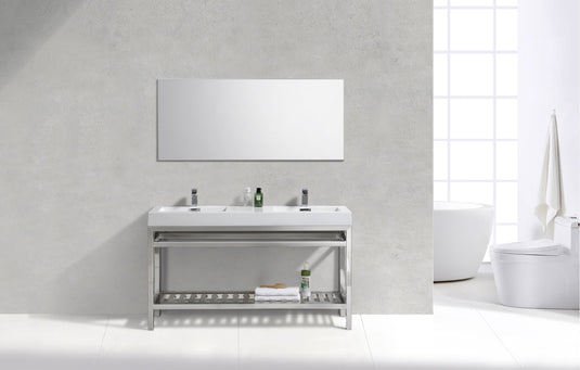 Cisco 60" Double Sink Stainless Steel Console Bathroom Vanity With White Acrylic Sink-Bathroom & More | High Quality from Coozify
