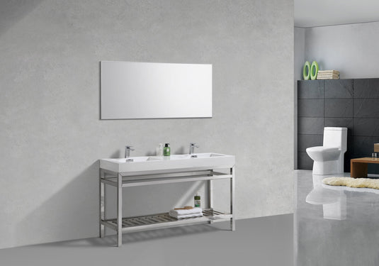 Cisco 60" Double Sink Stainless Steel Console Bathroom Vanity With White Acrylic Sink-Bathroom & More | High Quality from Coozify