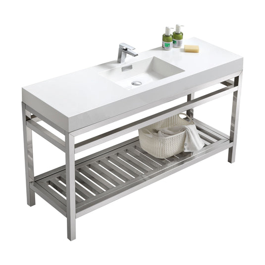 Cisco 60" Single Sink Stainless Steel Console Bathroom Vanity With White Acrylic Sink-Bathroom & More | High Quality from Coozify