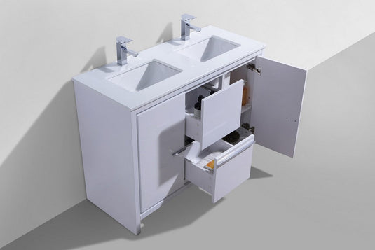Dolce 48" Double Sink Floor Mount Bathroom Vanity With White Quartz Countertop With 2 Doors And 2 Drawers AD648D-Bathroom & More | High Quality from Coozify