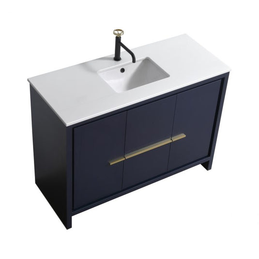 Dolce 48" Single Sink Floor Mount Bathroom Vanity With White Quartz Countertop With 2 Doors And 2 Drawers  AD648S-Bathroom & More | High Quality from Coozify
