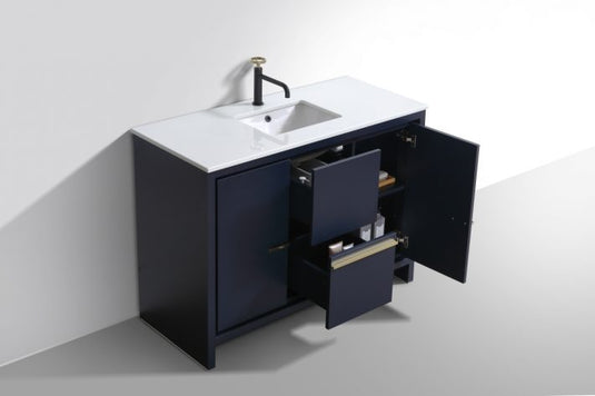 Dolce 48" Single Sink Floor Mount Bathroom Vanity With White Quartz Countertop With 2 Doors And 2 Drawers  AD648S-Bathroom & More | High Quality from Coozify