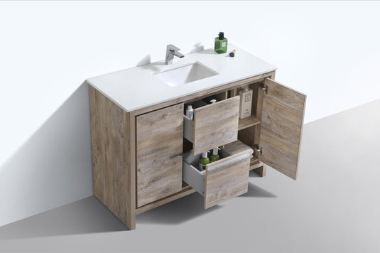 Dolce 48" Single Sink Floor Mount Bathroom Vanity With White Quartz Countertop With 2 Doors And 2 Drawers  AD648S-Bathroom & More | High Quality from Coozify