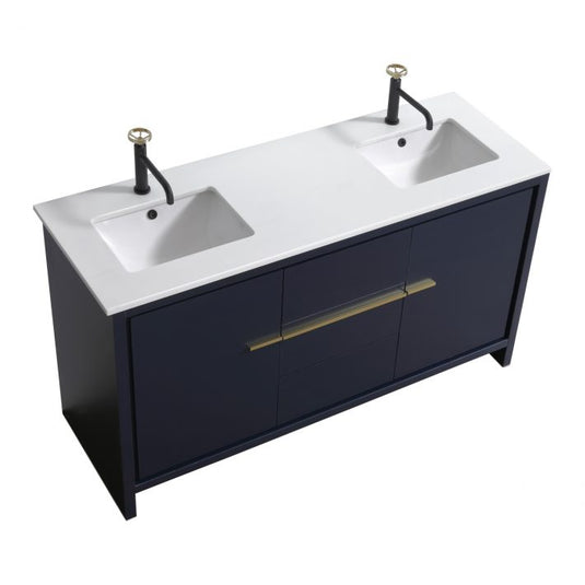 Dolce 60" Double Sink Floor Mount Bathroom Vanity With White Quartz Countertop With 2 Doors And 3 Drawers AD660D-Bathroom & More | High Quality from Coozify