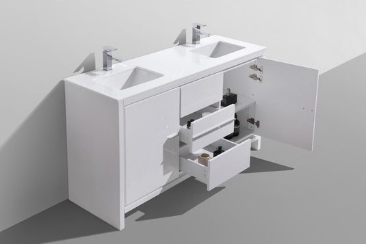 Dolce 60" Double Sink Floor Mount Bathroom Vanity With White Quartz Countertop With 2 Doors And 3 Drawers AD660D-Bathroom & More | High Quality from Coozify
