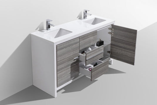 Dolce 60" Double Sink Floor Mount Bathroom Vanity With White Quartz Countertop With 2 Doors And 3 Drawers AD660D-Bathroom & More | High Quality from Coozify