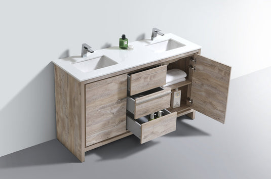 Dolce 60" Double Sink Floor Mount Bathroom Vanity With White Quartz Countertop With 2 Doors And 3 Drawers AD660D-Bathroom & More | High Quality from Coozify