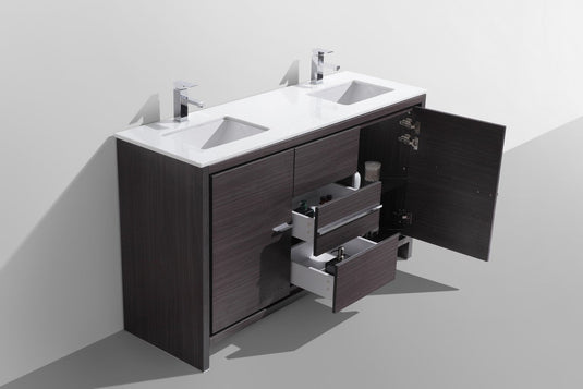 Dolce 60" Double Sink Floor Mount Bathroom Vanity With White Quartz Countertop With 2 Doors And 3 Drawers AD660D-Bathroom & More | High Quality from Coozify