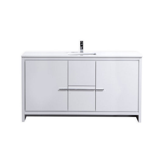 Dolce 60" Single Sink Floor Mount Bathroom Vanity With White Quartz Countertop With 2 Doors And 2 Drawers AD660S-Bathroom & More | High Quality from Coozify
