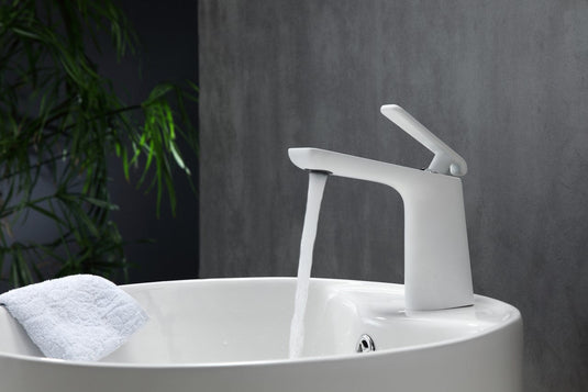 Adatto 7" Single Lever Bathroom Faucet – Matte White and Chrome-Bathroom & More | High Quality from Coozify