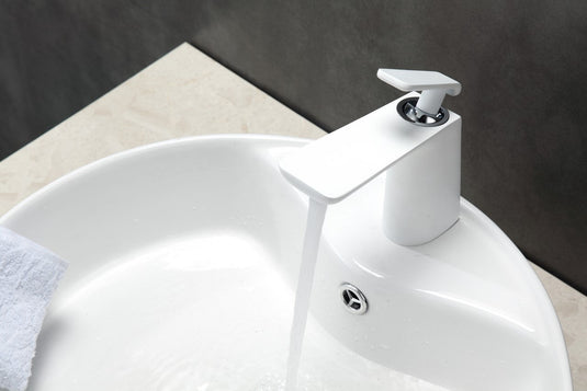 Adatto 7" Single Lever Bathroom Faucet – Matte White and Chrome-Bathroom & More | High Quality from Coozify