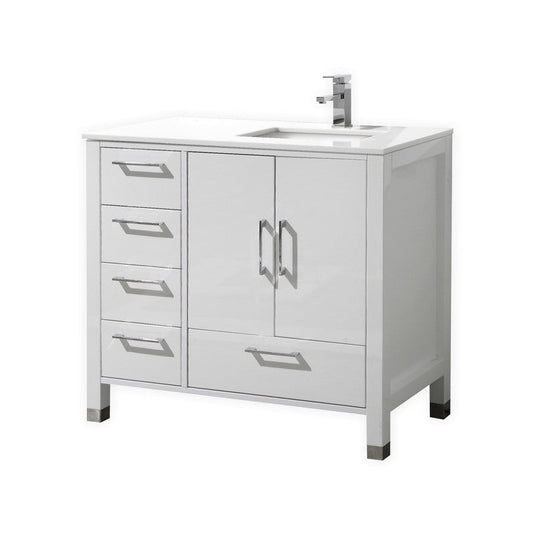 Anziano Bathroom Vanity With White Quartz Countertop and Undermount Sink-Bathroom & More | High Quality from Coozify
