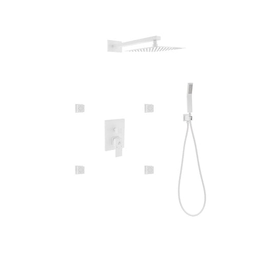 Aqua Piazza White Brass Shower Set W/ 8" Square Rain Shower, 4 Body Jets And Handheld-Bathroom & More | High Quality from Coozify