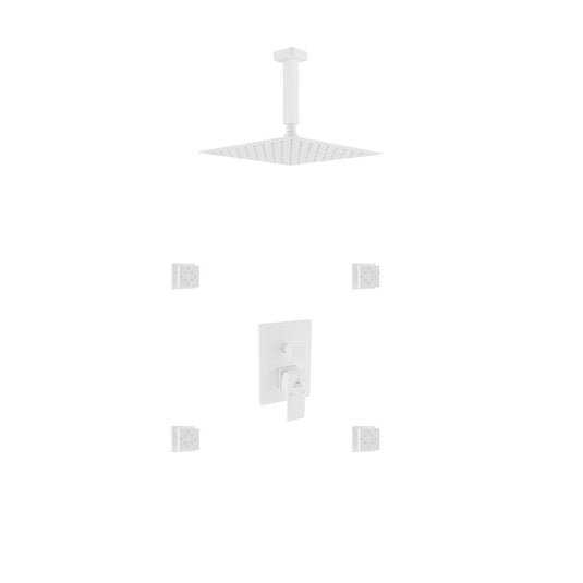 Aqua Piazza White Shower Set W/ 12" Ceiling Mount Square Rain Shower And 4 Body Jets-Bathroom & More | High Quality from Coozify