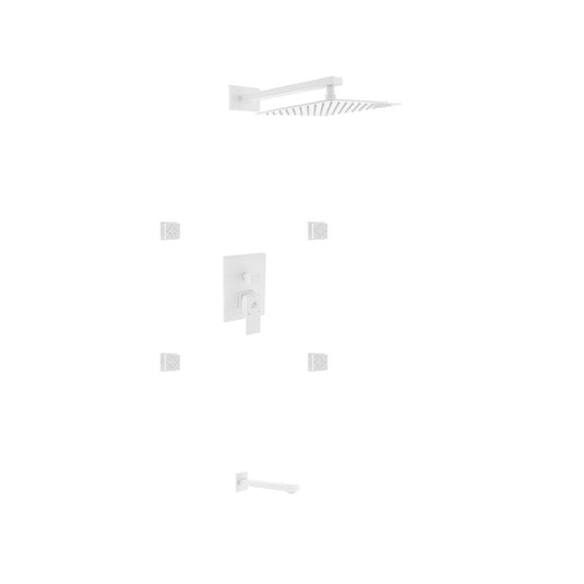Aqua Piazza White Shower Set W/ 12" Square Rain Shower, Tub Filler And 4 Body Jets-Bathroom & More | High Quality from Coozify