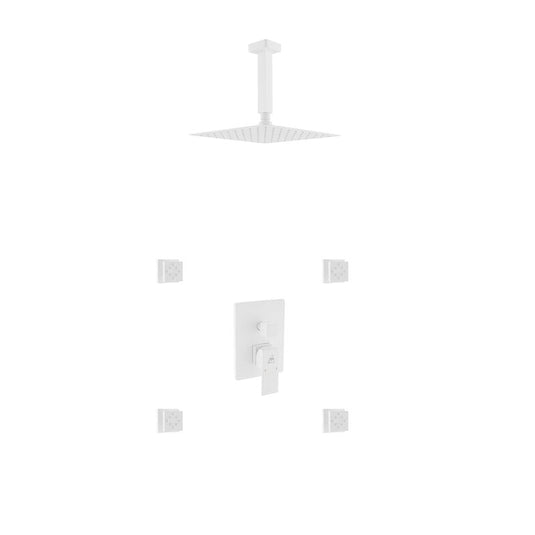 Aqua Piazza White Shower Set W/ 8" Ceiling Mount Square Rain Shower And 4 Body Jets-Bathroom & More | High Quality from Coozify