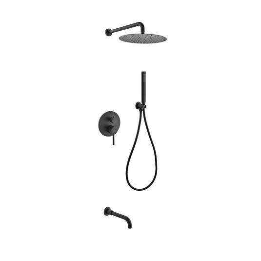 Aqua Rondo Black Shower Set With 12" Rain Shower, Handheld and Tub Filler-Bathroom & More | High Quality from Coozify
