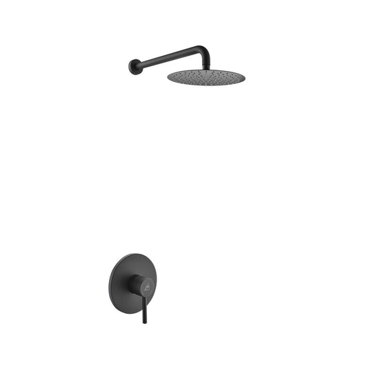 Aqua Rondo Black Shower Set With 8" Round Rain Shower Head-Bathroom & More | High Quality from Coozify