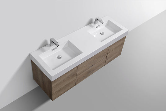 Bliss 60" Wall Mount / Wall Hung Double Sink Bathroom Vanity With 2 Drawers And 2 Doors Acrylic Countertop-Bathroom & More | High Quality from Coozify