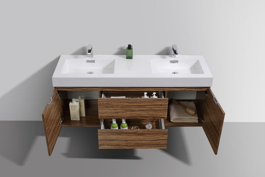 Bliss 60" Wall Mount / Wall Hung Double Sink Bathroom Vanity With 2 Drawers And 2 Doors Acrylic Countertop-Bathroom & More | High Quality from Coozify