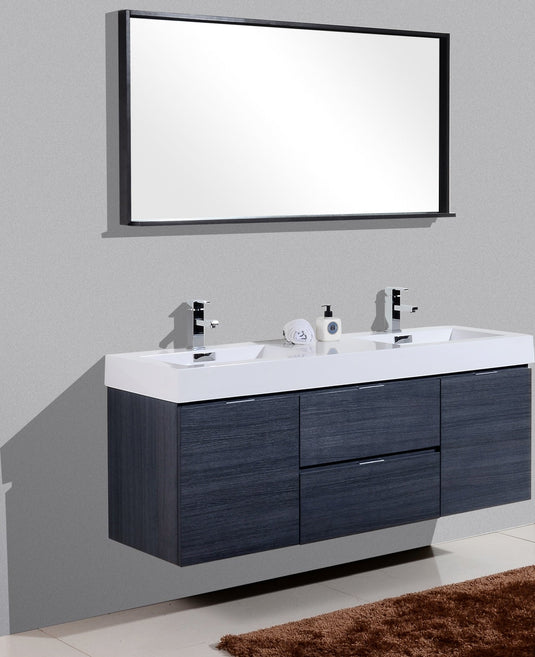 Bliss 60" Wall Mount / Wall Hung Double Sink Bathroom Vanity With 2 Drawers And 2 Doors Acrylic Countertop-Bathroom & More | High Quality from Coozify