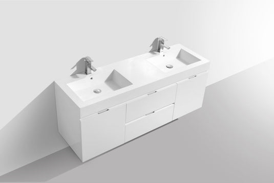 Bliss 60" Wall Mount / Wall Hung Double Sink Bathroom Vanity With 2 Drawers And 2 Doors Acrylic Countertop-Bathroom & More | High Quality from Coozify