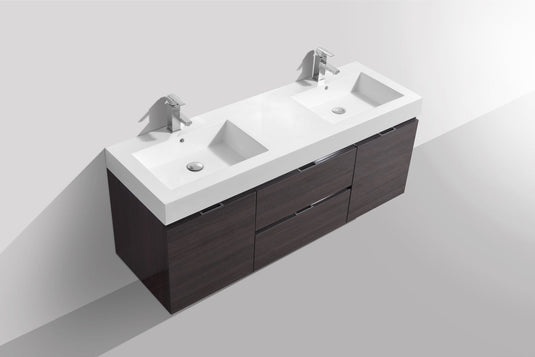 Bliss 60" Wall Mount / Wall Hung Double Sink Bathroom Vanity With 2 Drawers And 2 Doors Acrylic Countertop-Bathroom & More | High Quality from Coozify