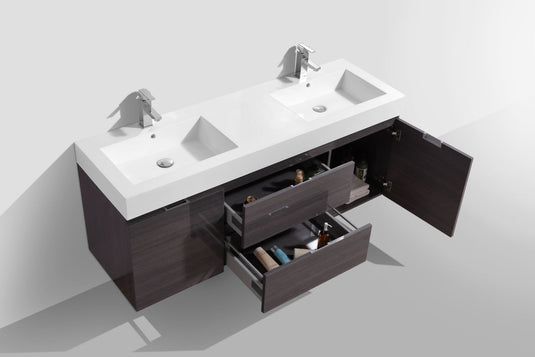 Bliss 60" Wall Mount / Wall Hung Double Sink Bathroom Vanity With 2 Drawers And 2 Doors Acrylic Countertop-Bathroom & More | High Quality from Coozify