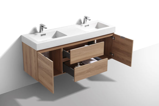 Bliss 60" Wall Mount / Wall Hung Double Sink Bathroom Vanity With 2 Drawers And 2 Doors Acrylic Countertop-Bathroom & More | High Quality from Coozify