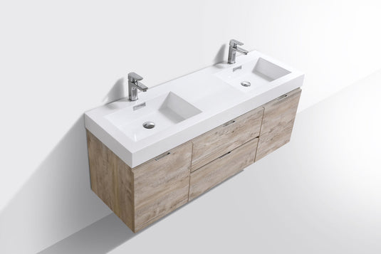Bliss 60" Wall Mount / Wall Hung Double Sink Bathroom Vanity With 2 Drawers And 2 Doors Acrylic Countertop-Bathroom & More | High Quality from Coozify