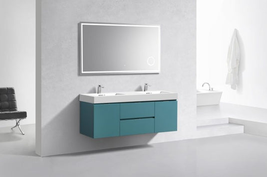 Bliss 60" Wall Mount / Wall Hung Double Sink Bathroom Vanity With 2 Drawers And 2 Doors Acrylic Countertop-Bathroom & More | High Quality from Coozify