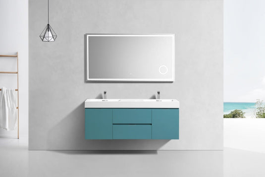 Bliss 60" Wall Mount / Wall Hung Double Sink Bathroom Vanity With 2 Drawers And 2 Doors Acrylic Countertop-Bathroom & More | High Quality from Coozify