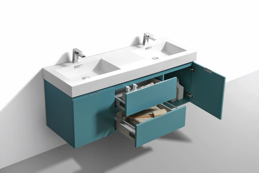 Bliss 60" Wall Mount / Wall Hung Double Sink Bathroom Vanity With 2 Drawers And 2 Doors Acrylic Countertop-Bathroom & More | High Quality from Coozify
