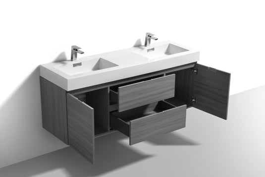 Bliss 60" Wall Mount / Wall Hung Double Sink Bathroom Vanity With 2 Drawers And 2 Doors Acrylic Countertop-Bathroom & More | High Quality from Coozify