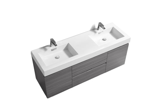 Bliss 60" Wall Mount / Wall Hung Double Sink Bathroom Vanity With 2 Drawers And 2 Doors Acrylic Countertop-Bathroom & More | High Quality from Coozify