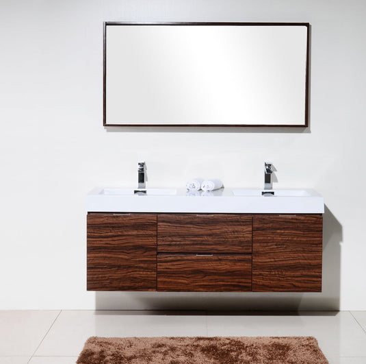 Bliss 60" Wall Mount / Wall Hung Double Sink Bathroom Vanity With 2 Drawers And 2 Doors Acrylic Countertop-Bathroom & More | High Quality from Coozify