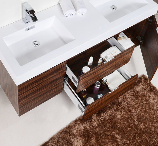 Bliss 60" Wall Mount / Wall Hung Double Sink Bathroom Vanity With 2 Drawers And 2 Doors Acrylic Countertop-Bathroom & More | High Quality from Coozify