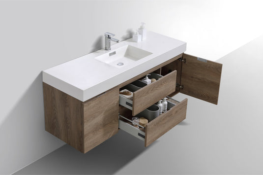 Bliss 60" Wall Mount / Wall Hung Modern Single Sink Bathroom Vanity With 2 Drawers And 2 Doors Acrylic Countertop-Bathroom & More | High Quality from Coozify