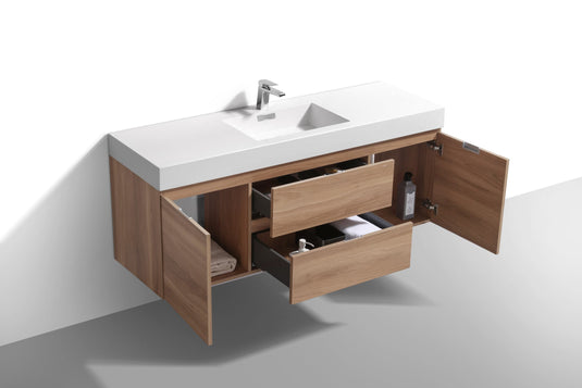 Bliss 60" Wall Mount / Wall Hung Modern Single Sink Bathroom Vanity With 2 Drawers And 2 Doors Acrylic Countertop-Bathroom & More | High Quality from Coozify