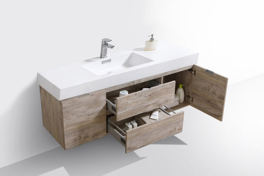 Bliss 60" Wall Mount / Wall Hung Modern Single Sink Bathroom Vanity With 2 Drawers And 2 Doors Acrylic Countertop-Bathroom & More | High Quality from Coozify