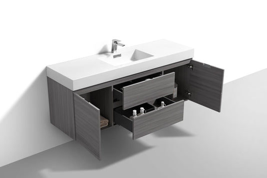 Bliss 60" Wall Mount / Wall Hung Modern Single Sink Bathroom Vanity With 2 Drawers And 2 Doors Acrylic Countertop-Bathroom & More | High Quality from Coozify