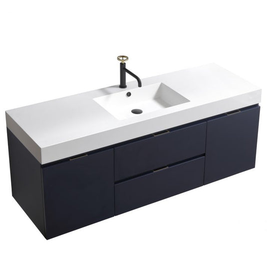 Bliss 60" Wall Mount / Wall Hung Modern Single Sink Bathroom Vanity With 2 Drawers And 2 Doors Acrylic Countertop-Bathroom & More | High Quality from Coozify