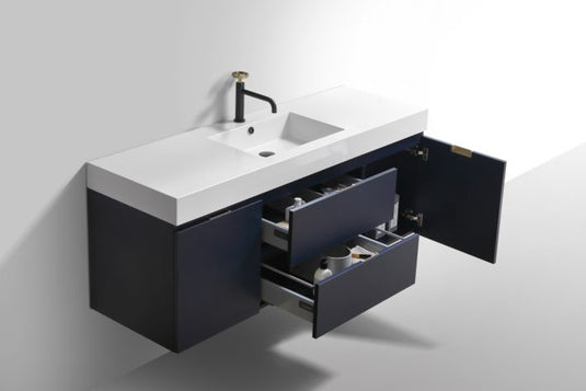 Bliss 60" Wall Mount / Wall Hung Modern Single Sink Bathroom Vanity With 2 Drawers And 2 Doors Acrylic Countertop-Bathroom & More | High Quality from Coozify