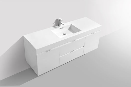 Bliss 60" Wall Mount / Wall Hung Modern Single Sink Bathroom Vanity With 2 Drawers And 2 Doors Acrylic Countertop-Bathroom & More | High Quality from Coozify