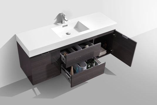 Bliss 60" Wall Mount / Wall Hung Modern Single Sink Bathroom Vanity With 2 Drawers And 2 Doors Acrylic Countertop-Bathroom & More | High Quality from Coozify