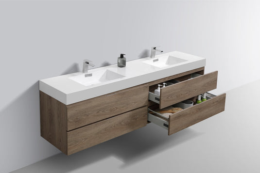Bliss 72" Wall Mount / Wall Hung Modern Double Sink Bathroom Vanity With 4 Drawers Acrylic Countertop-Bathroom & More | High Quality from Coozify