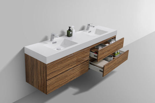 Bliss 72" Wall Mount / Wall Hung Modern Double Sink Bathroom Vanity With 4 Drawers Acrylic Countertop-Bathroom & More | High Quality from Coozify